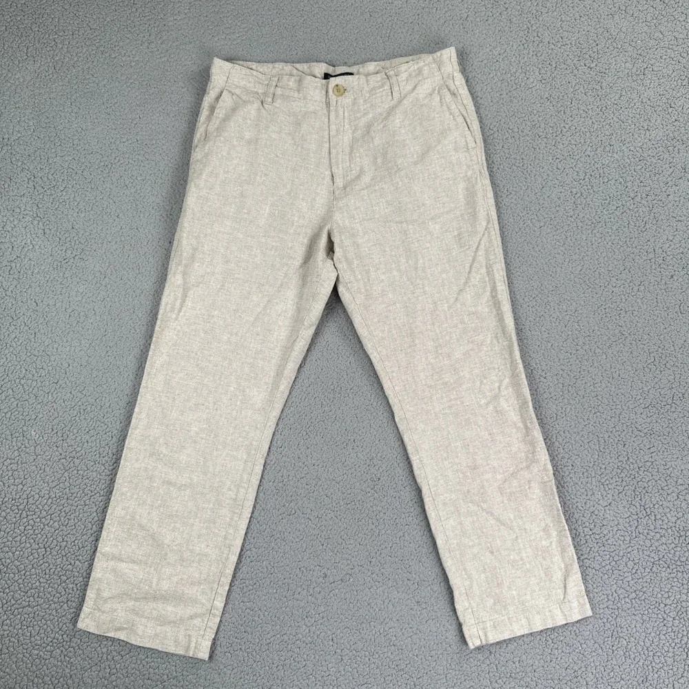 Banana Republic Linen Cotton Pants Men 34x30 Beige Khaki Flap Pocket Breathable